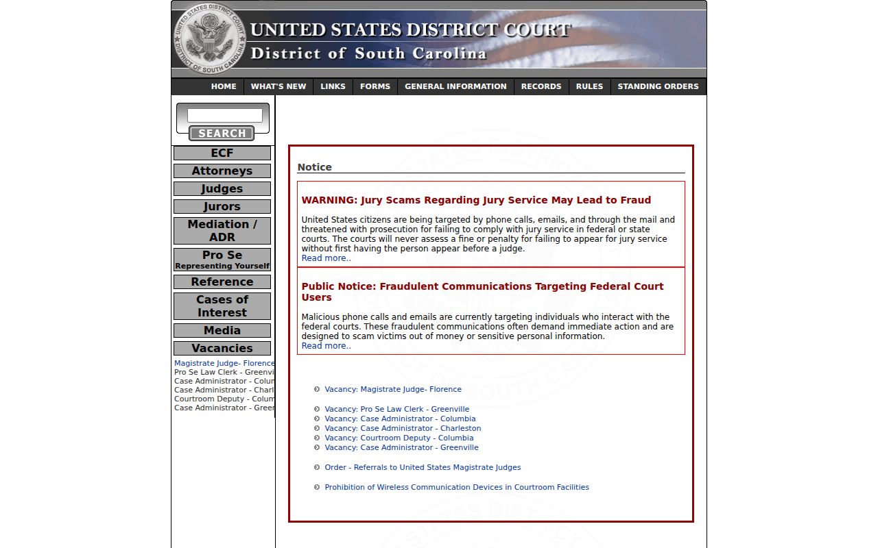 McCormick County criminal court case federal District of South Carolina information