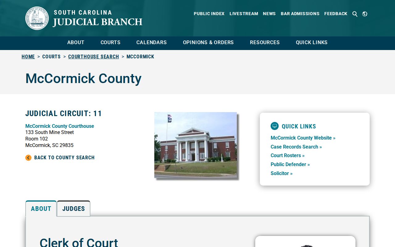 McCormick County criminal court case courthouse profile and clerk contact