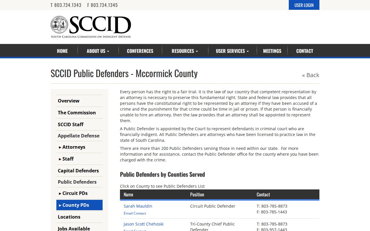 McCormick County criminal court case public defender routing page