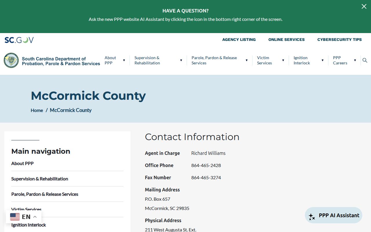 McCormick County criminal supervision records at the probation and parole office